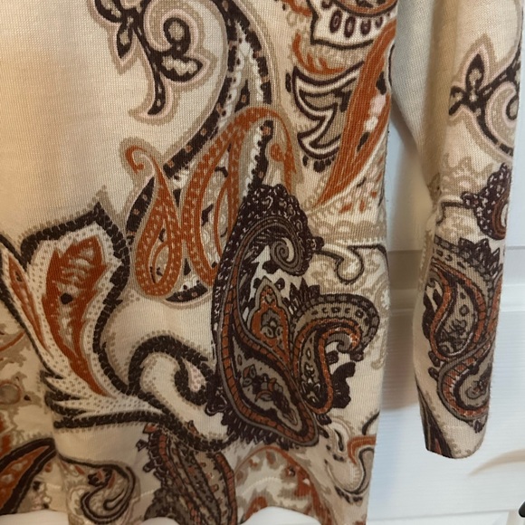 Talbots Cream and Brown Paisley Sweater Pure Merino Wool - Picture 3 of 13